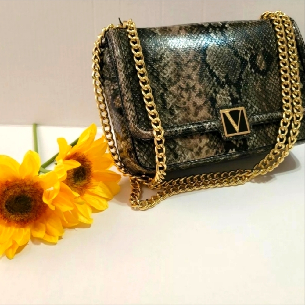 VICTORIA'S Secret Snakeskin Print Faux Leather Crossbody Satchel Bag Purse - Picture 3 of 8